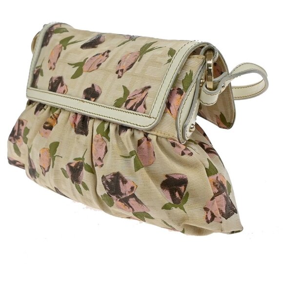 FENDI Logo Zucca Pattern Flower Hand Bag Canvas Leather Beige Pink Italy 88KB429 - Picture 4 of 15